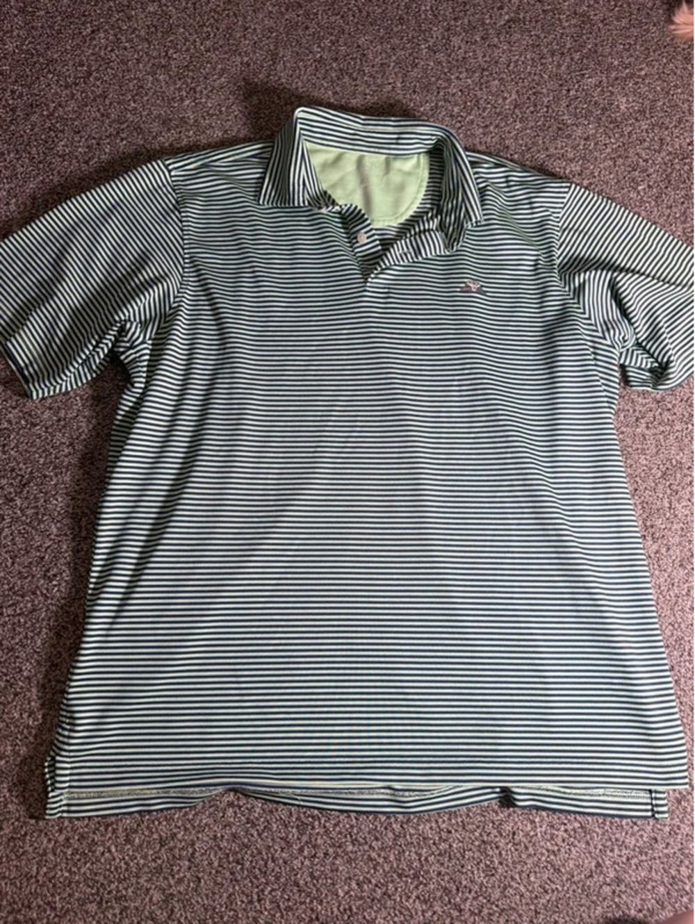 Fairway & Greene Men’s Large Green Navy Striped Performance Golf Polo Shirt